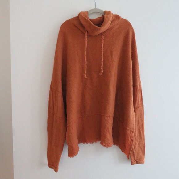 FREE PEOPLE Zoe Oversized Cowl Neck Pullover Gauze Trim Burnt Orange - Size M - Picture 2 of 16